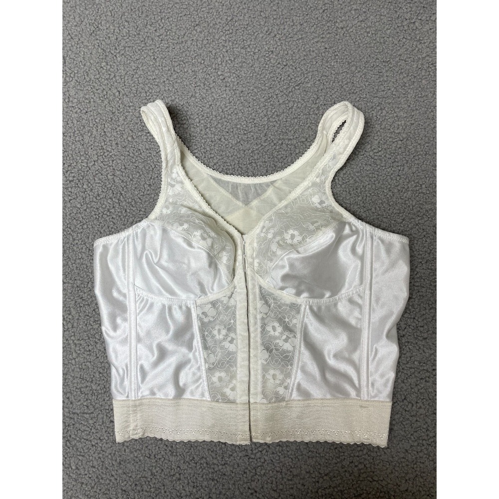 Vintage VANITY FAIR‎ WOMAN Corset Bra Sz 36B White Lace Hook/Eye Front Closures